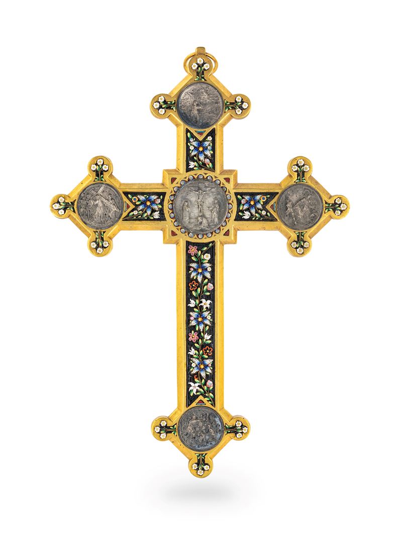 Croce in Bronzo Dorato con Inserti a Mosaico, Inizi del XX Secolo