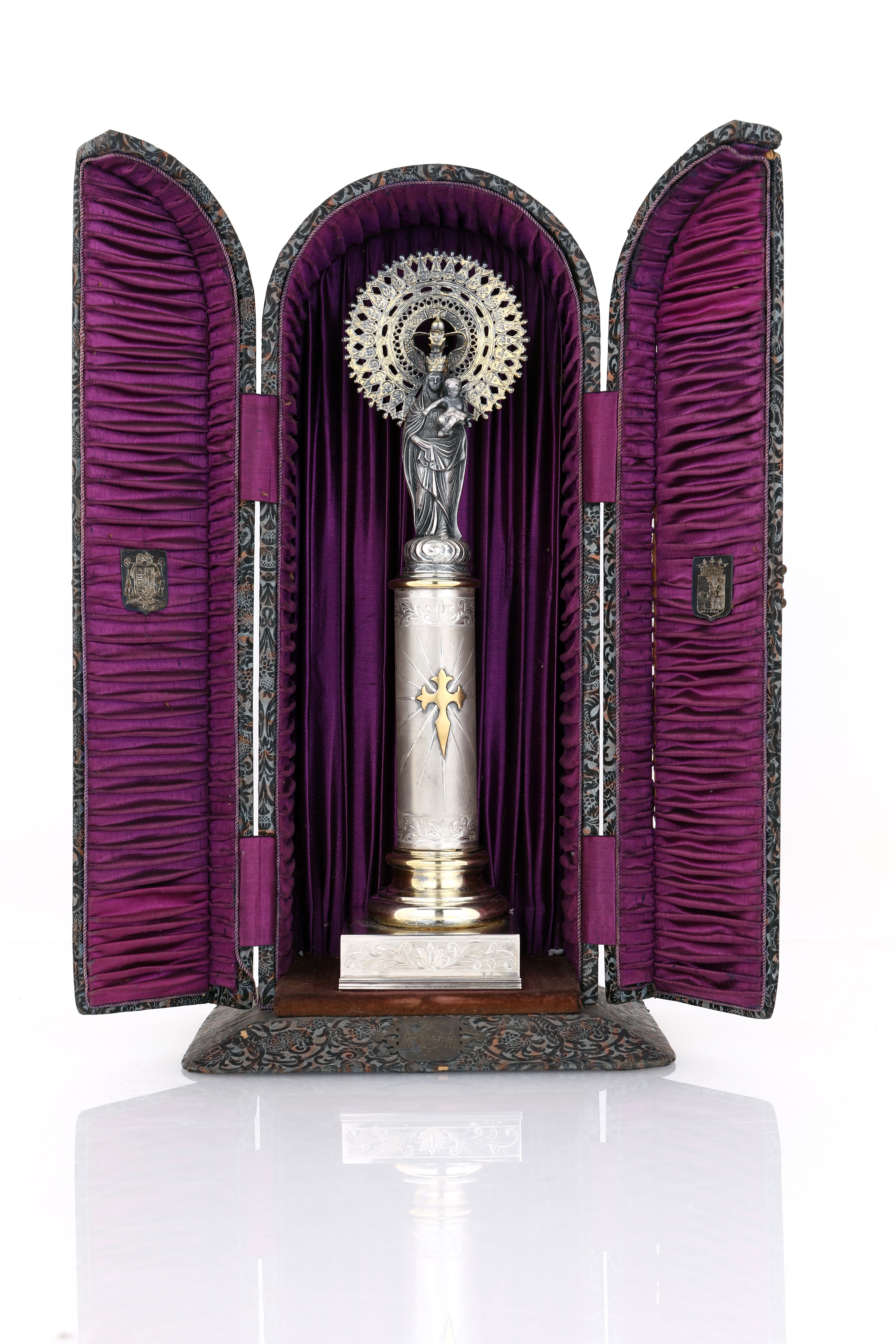 Madonna Col Bambino (nostra Signora del Pilar) in Argento e Metallo Argentato, Spagna, XX Secolo