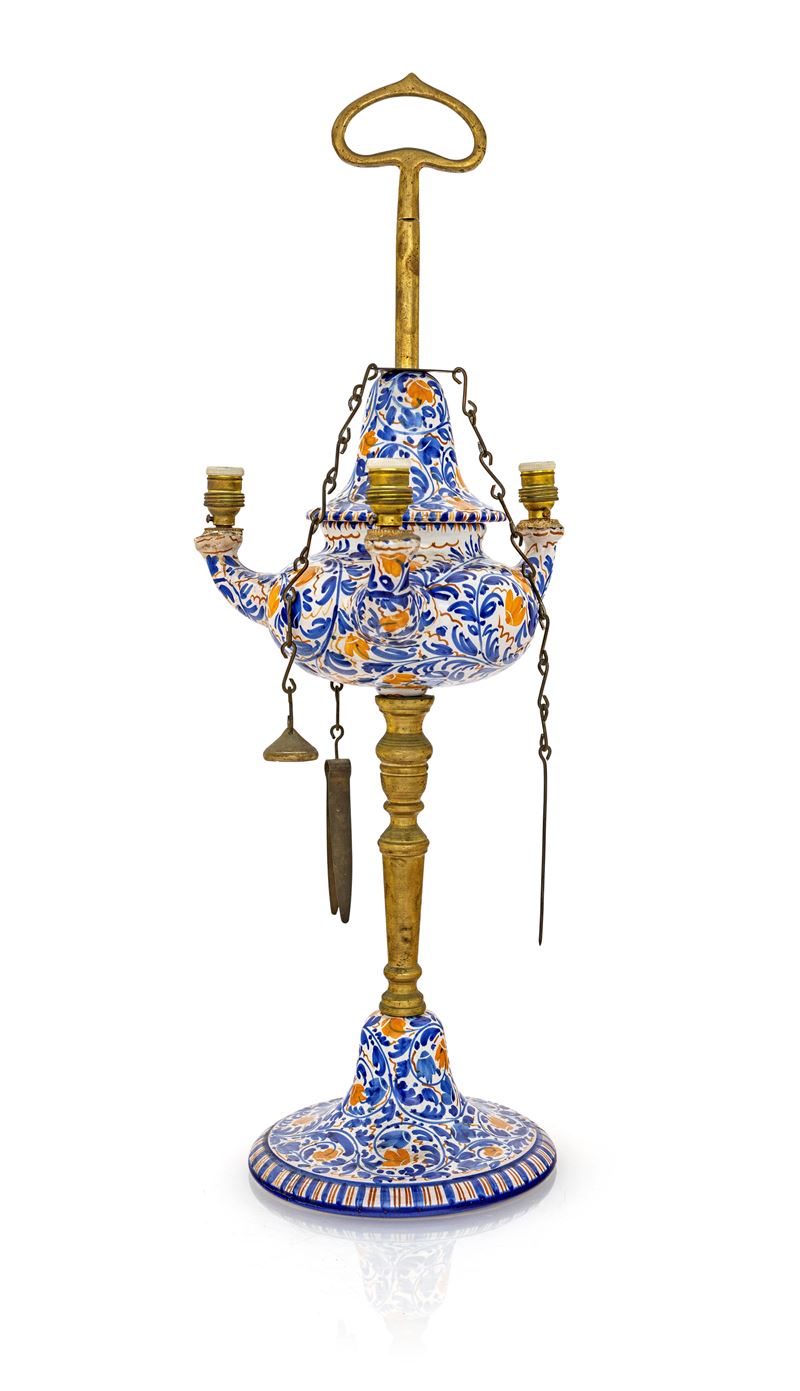 Lucerna a Tre Beccucci in Ceramica Blu