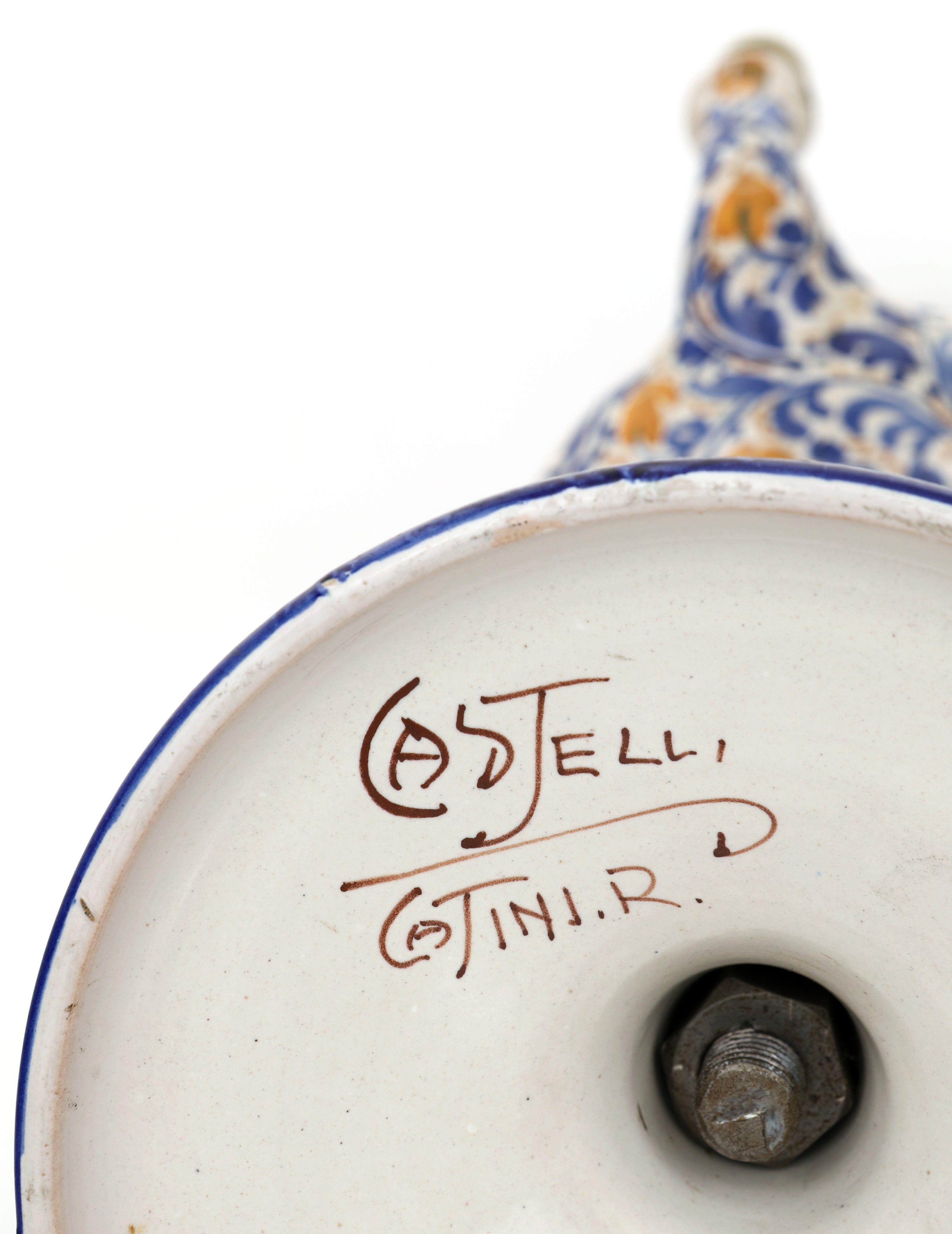 Lucerna a Tre Beccucci in Ceramica Blu