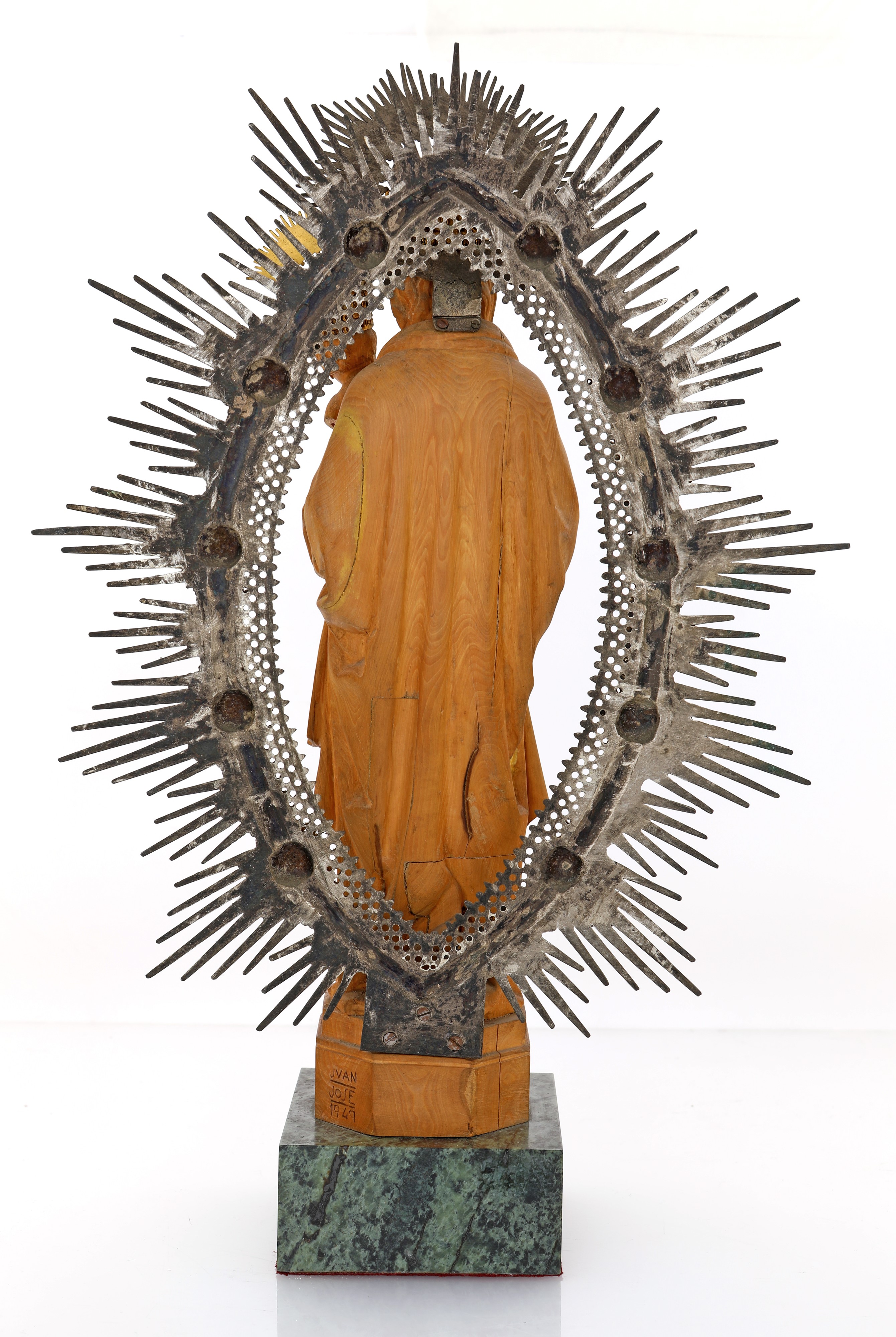 Madonna Col Bambino (vergine del Pilar) in Legno e Metallo Argentato