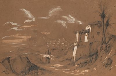 Veduta di Capri - Matita e biacca su cartoncino