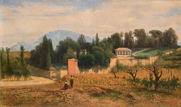 Achille Formis Befani - Paesaggio con figure e villa