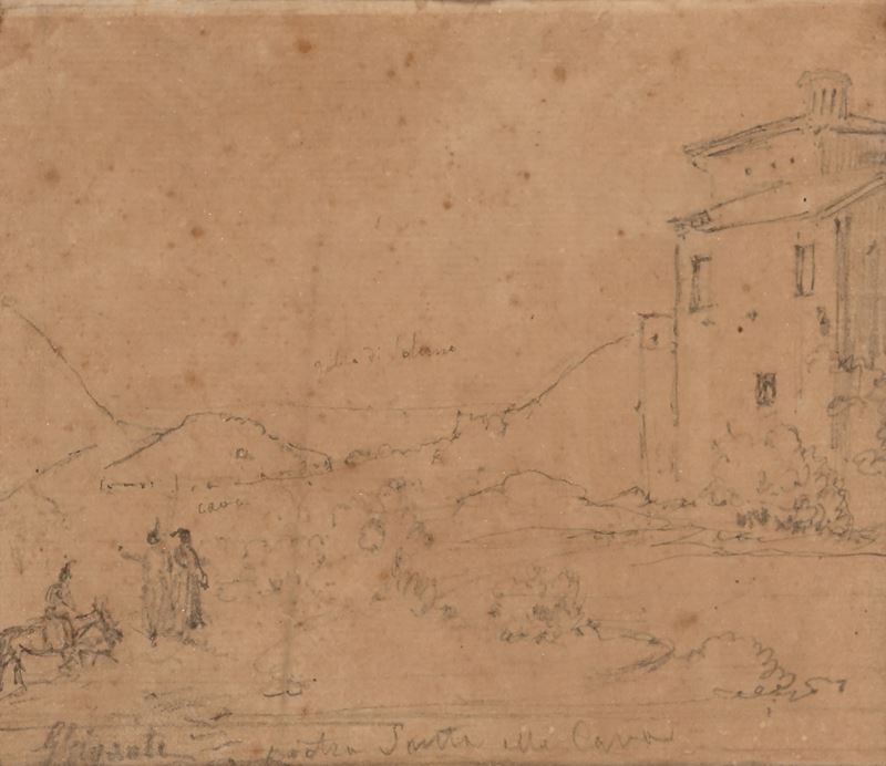 Giacinto Gigante - Paesaggio con Figure; al Verso Studio di Architetture