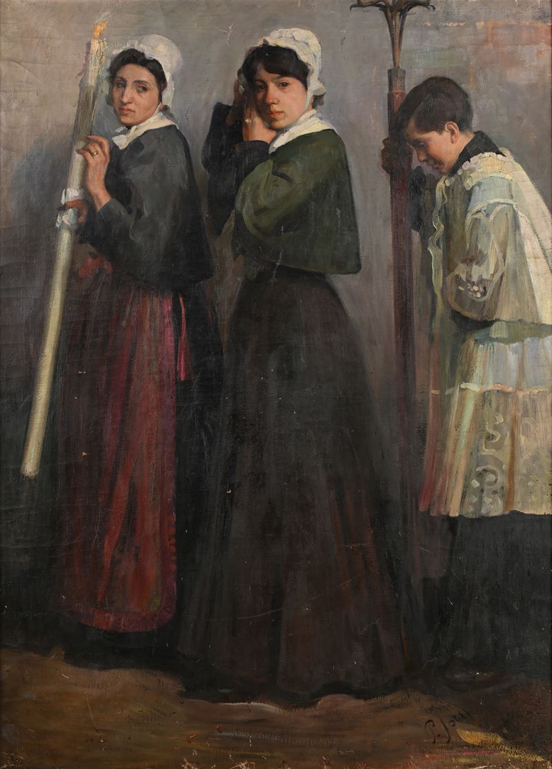 Pio Joris - Processione (recto); Profilo di Garibaldi (verso)