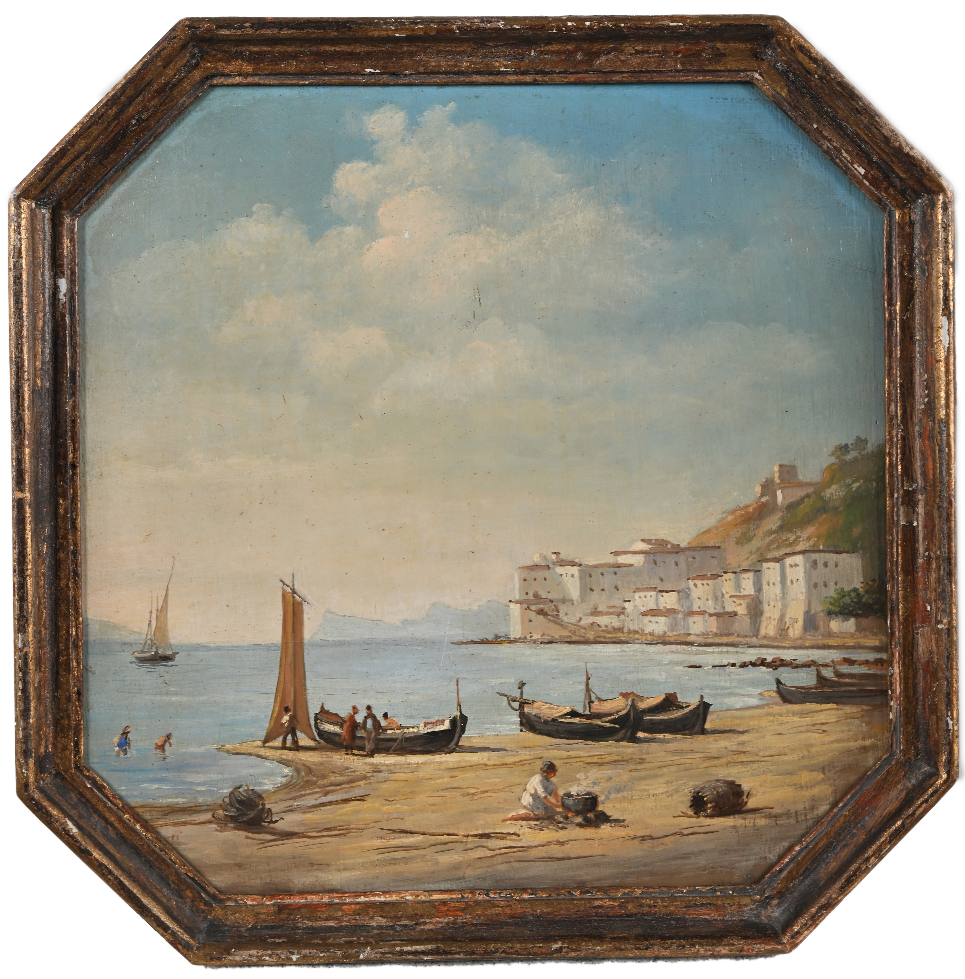 Pittore del XIX Secolo - Marina con Pescatore