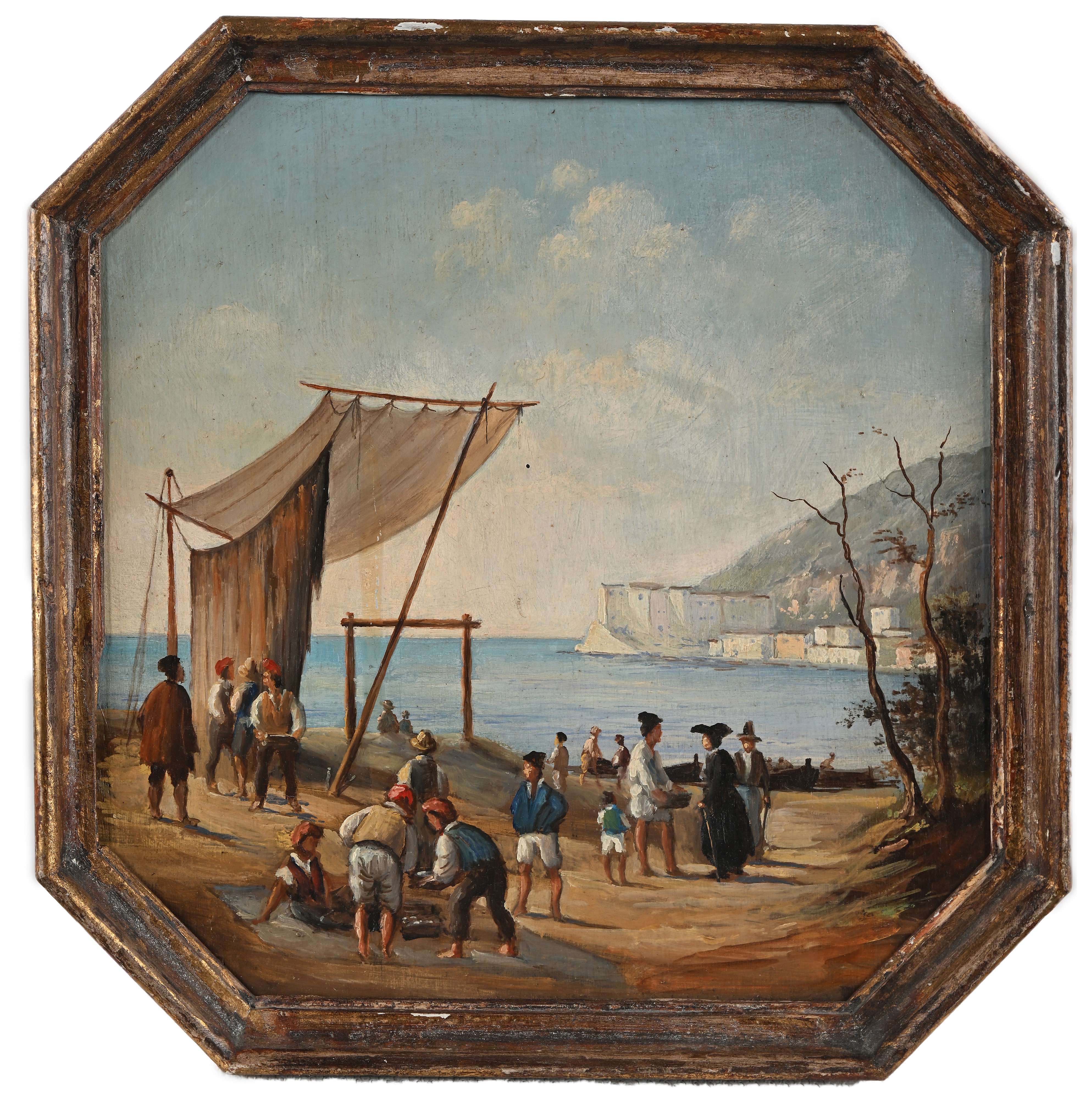 Pittore del XIX Secolo - Marina con Pescatore