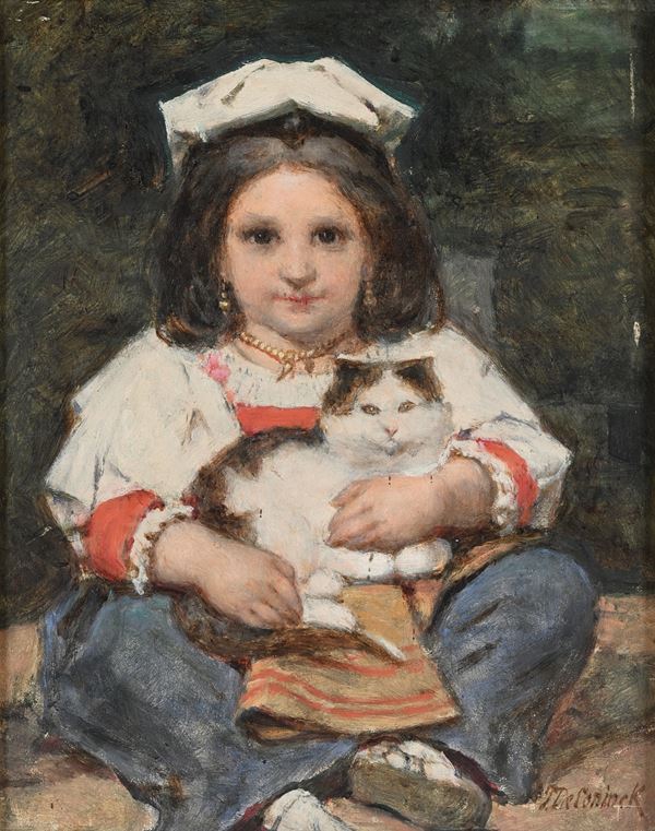 Pierre Louis Joseph  de Coninck - Bambina con gatto