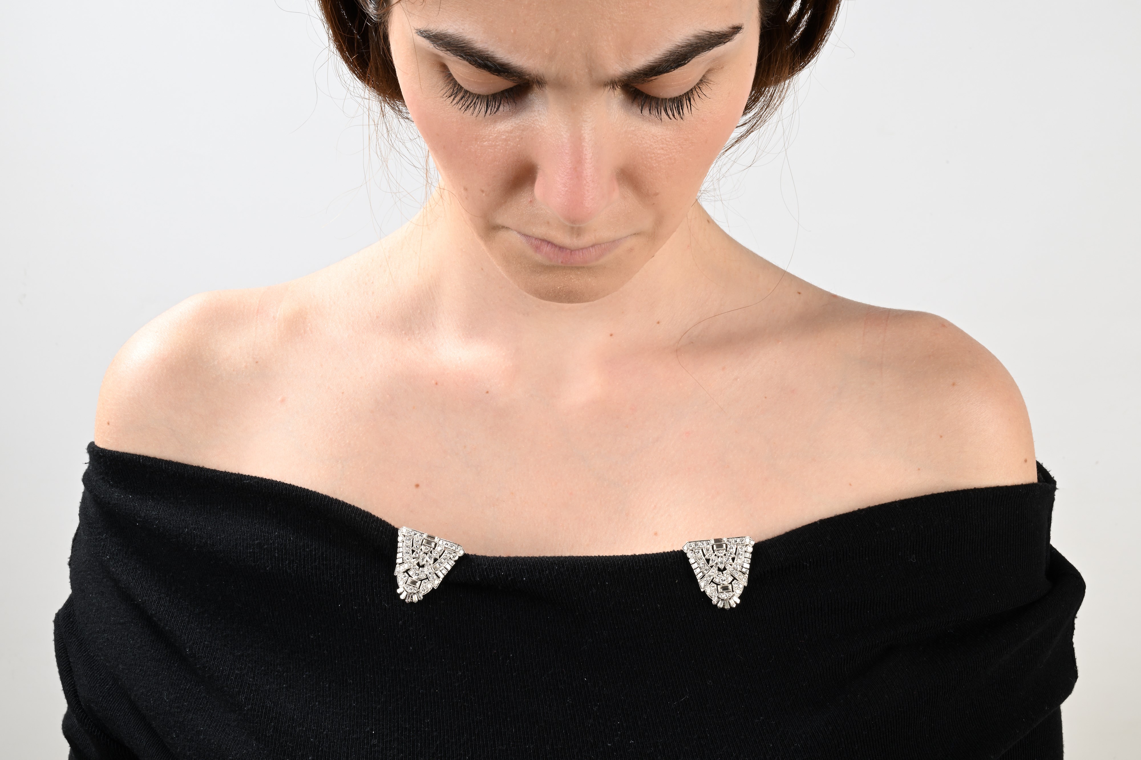 Coppia di Clips Art Decò in Oro e Brillanti