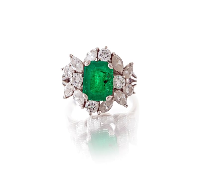 Anello in Oro, Smeraldo e Brillanti