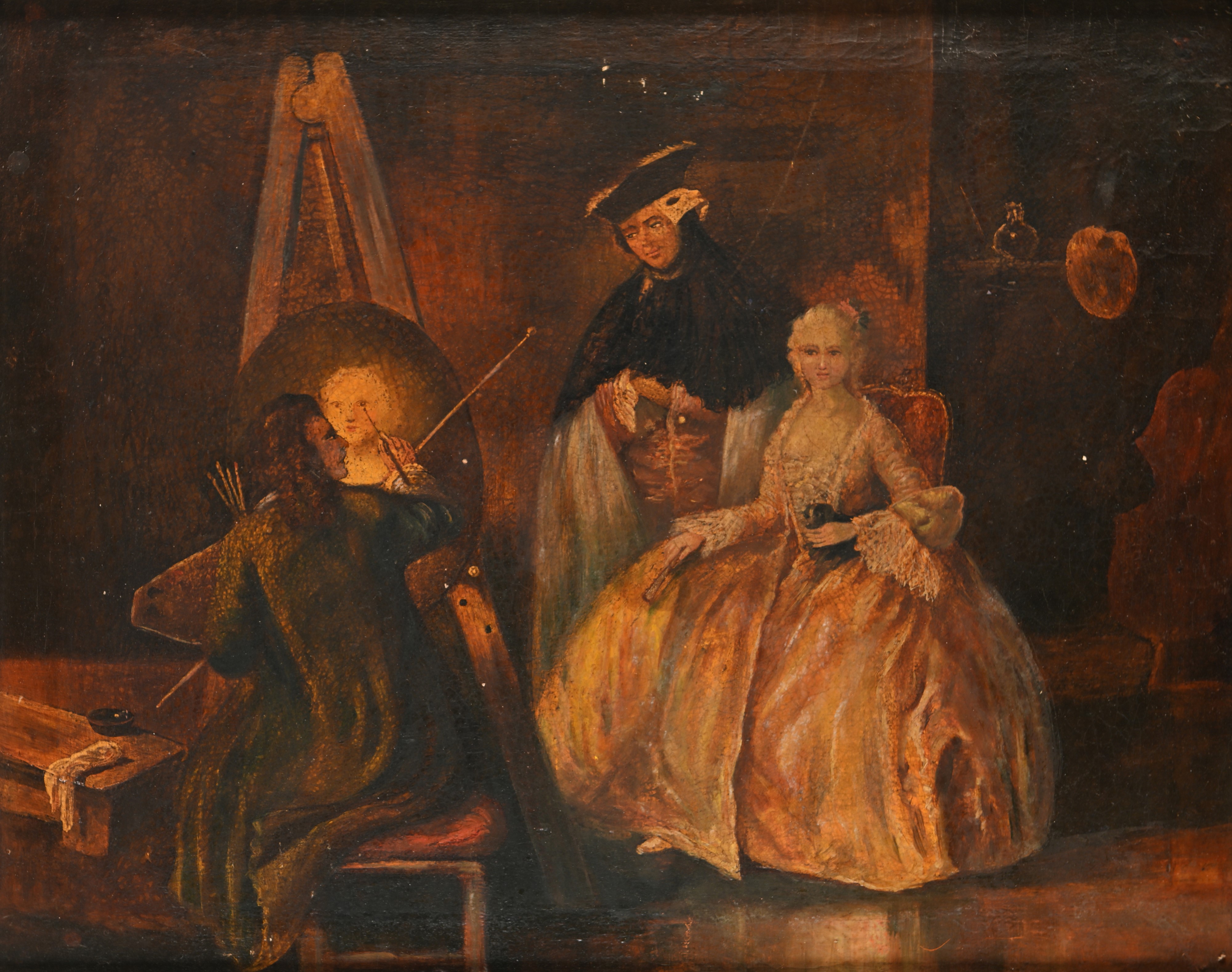 Il pittore davanti al suo cavalletto ritrae una giovane donna