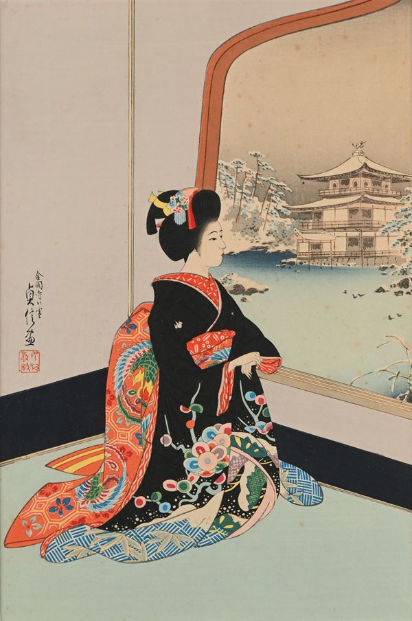 Giovane geisha in inverno