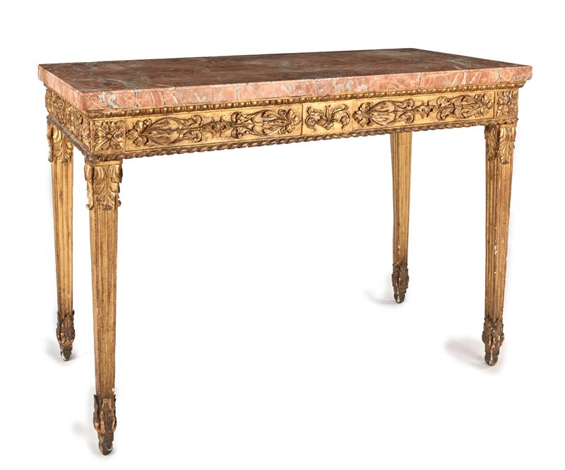 Console in Legno Dorato e Piano in Marmo, Fine del XVIII Secolo