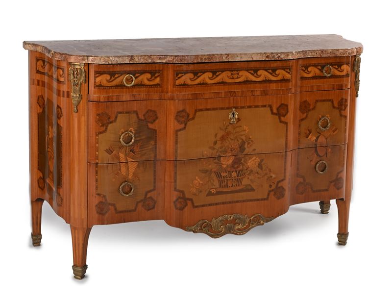 Cassettone in Legno Intarsiato, Francia, XX Secolo