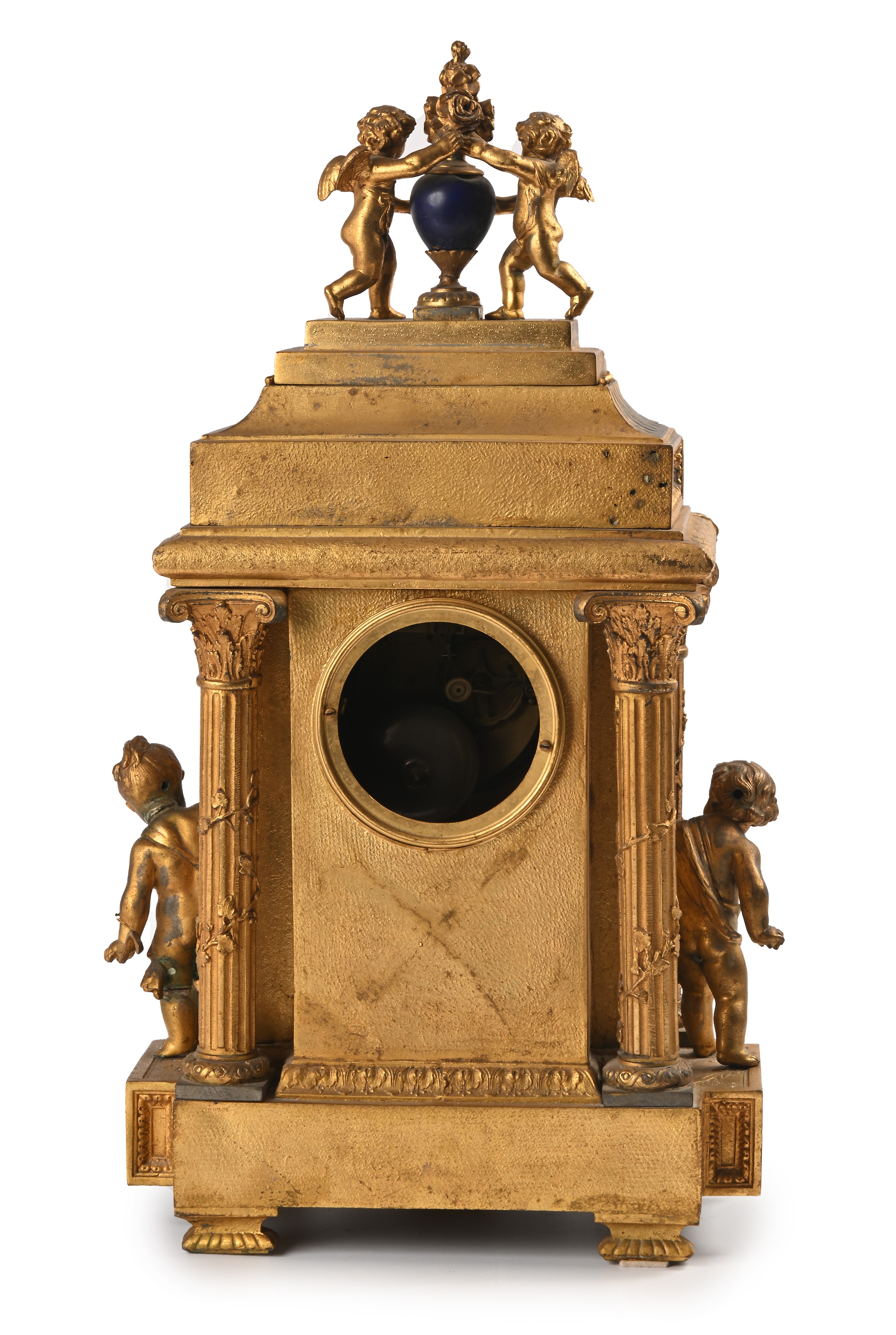 Pendola in Metallo Dorato e Porcellana, Fine del XIX Secolo