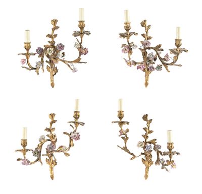 Quattro Appliques in Bronzo Dorato a Due Luci, XIX Secolo