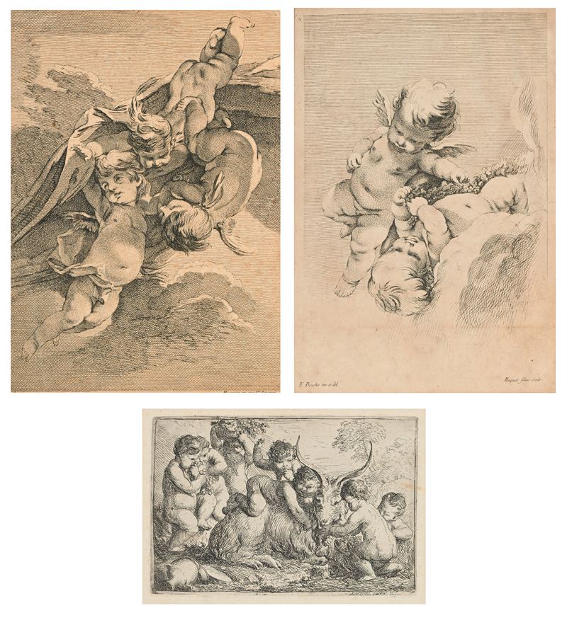 Gabriel Huquier, Pierre Parrocel - Giochi di Putti, da Francois Boucher e Baccanale con Capra e A...