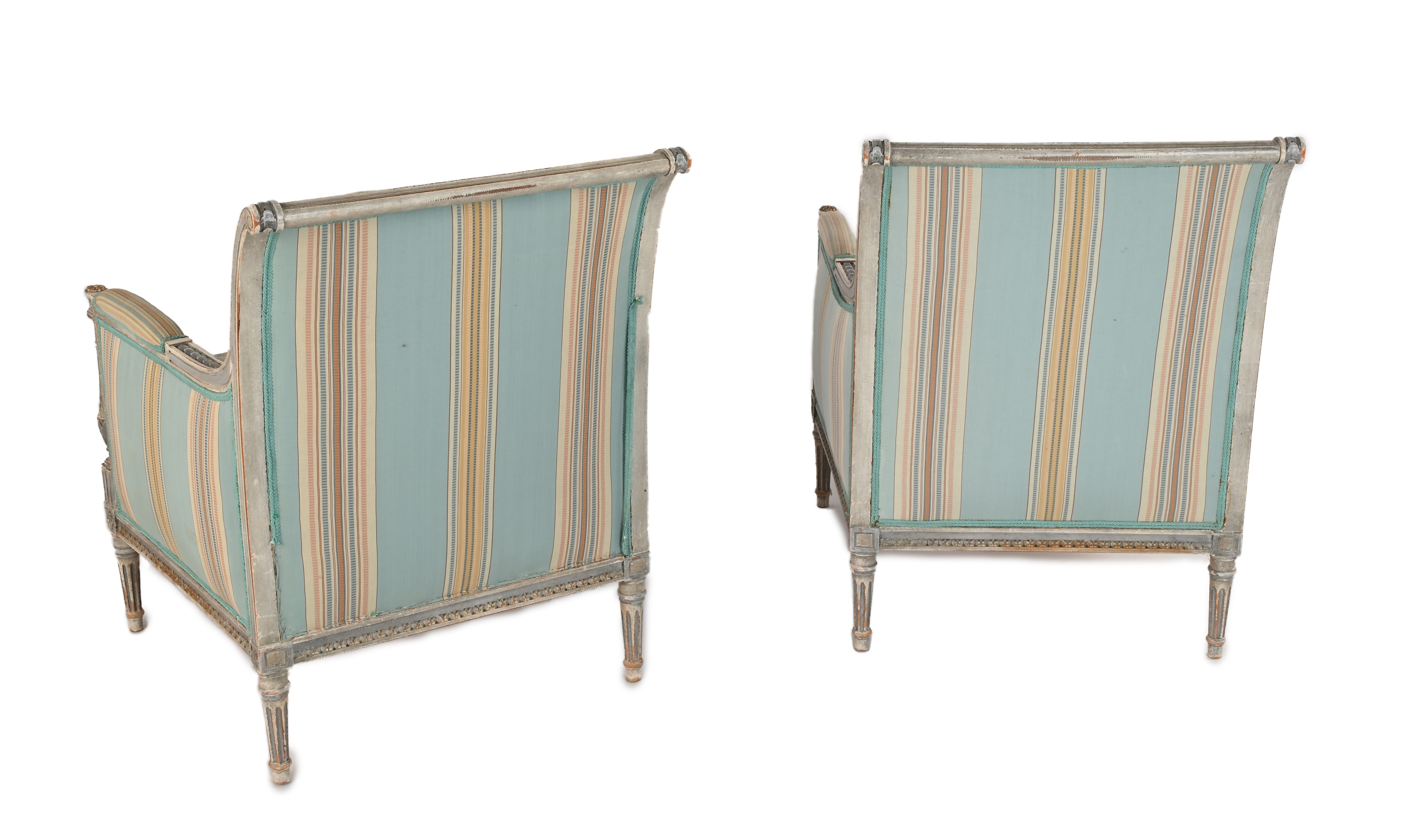 Coppia di Poltrone in Legno Laccato Azzurro Chiaro, XX Secolo