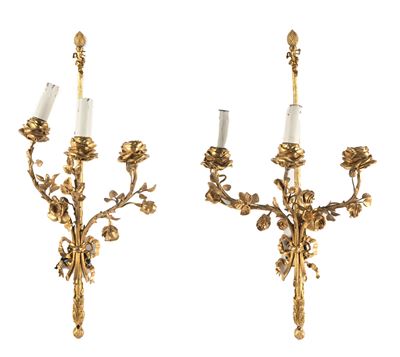 Coppia di Appliques in Bronzo Dorato a Tre Luci, XX Secolo