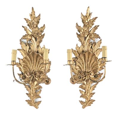 Coppia di Appliques in Legno Dorato a Due Luci, Seconda Metà del XIX Secolo