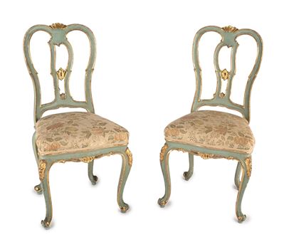 Coppia di Sedie in Legno Laccato Verde, XIX Secolo