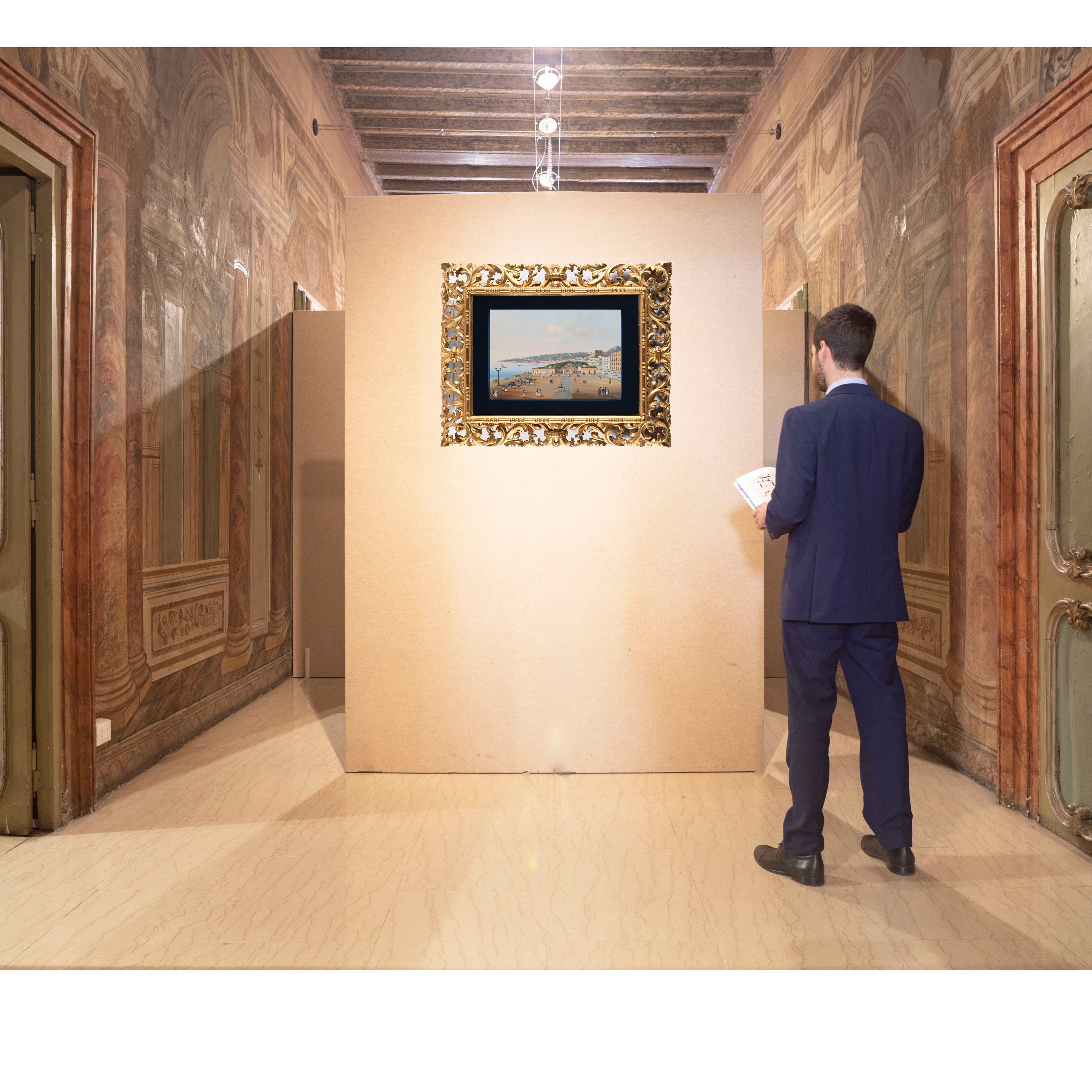 Pittore Napoletano del XIX Secolo - Villa Reale con Carrozze