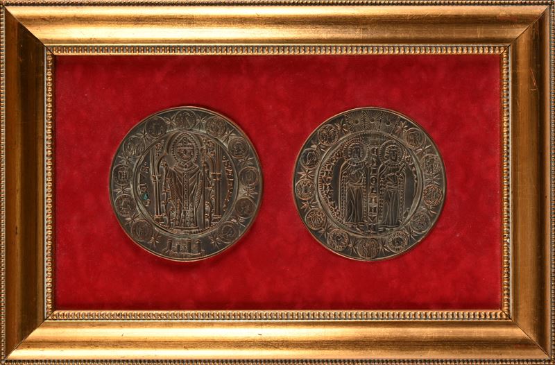 Medaglia in Bronzo Raffigurante un Ambrogino Contornato da Monete Italiane di Età Medievale e Rin...