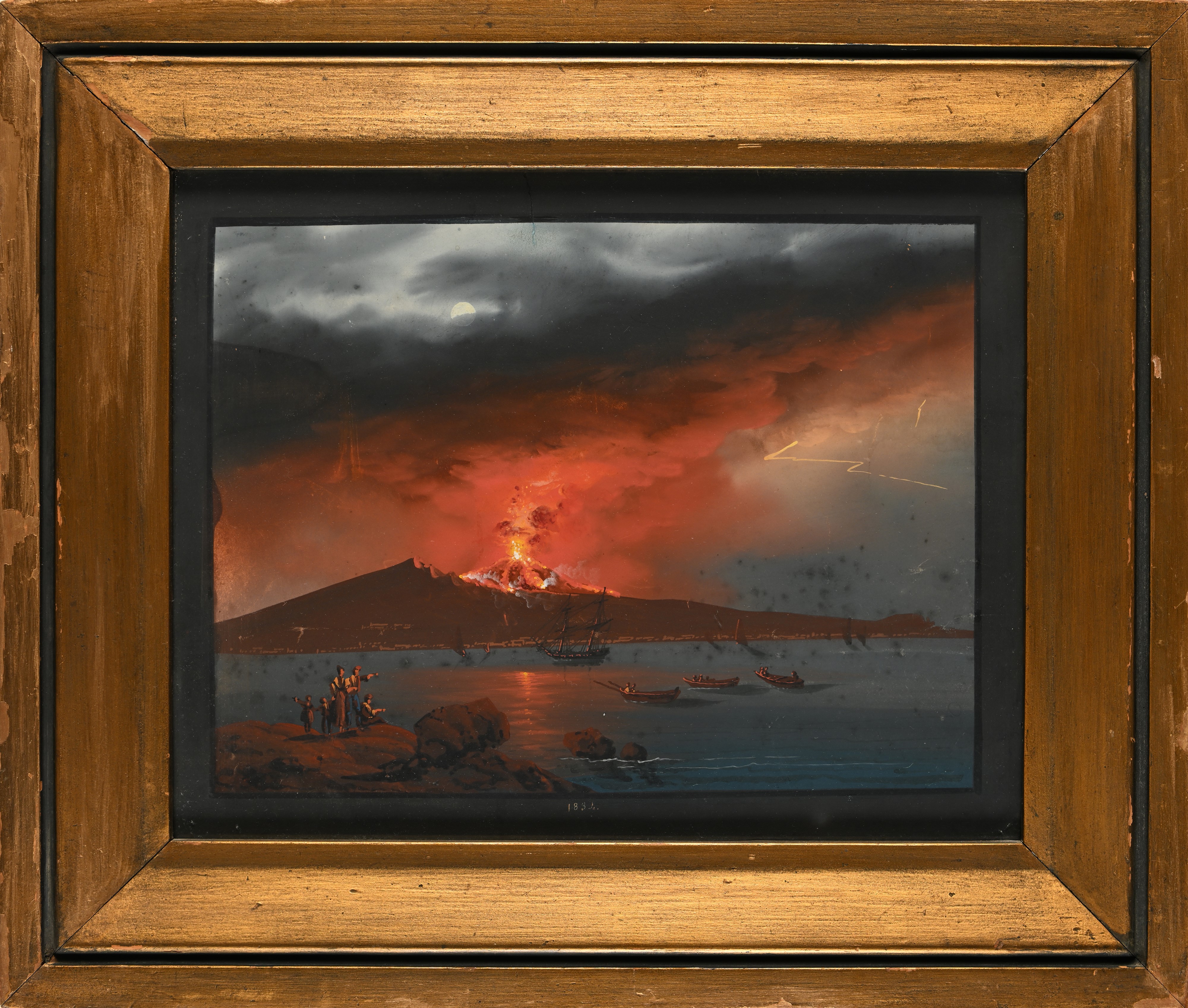 Pittore Fine XIX/inizi XX Secolo - Notturno Col Vesuvio in Eruzione