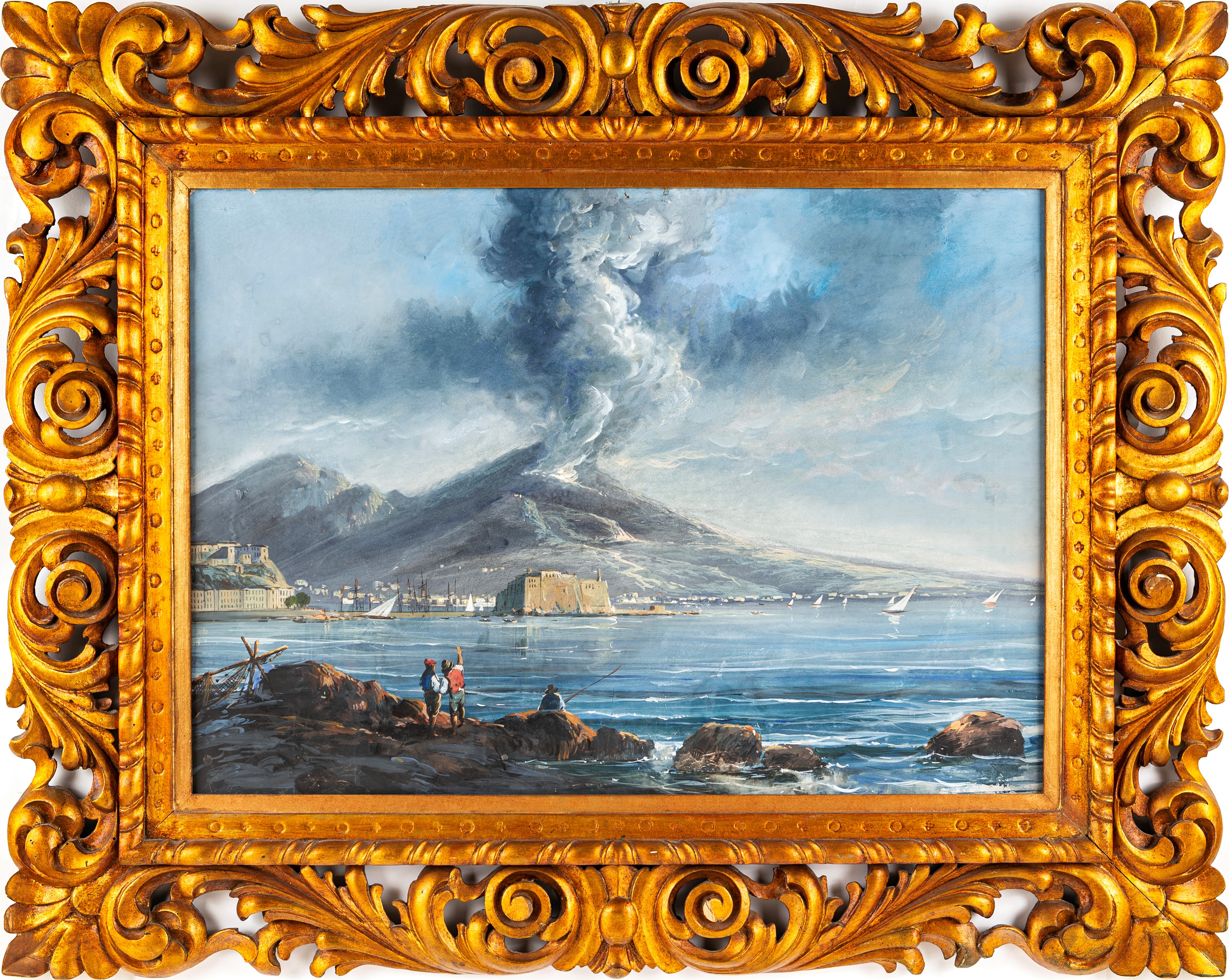 Pittore Fine XIX/inizi XX Secolo - Veduta del Golfo di Napoli Col Vesuvio