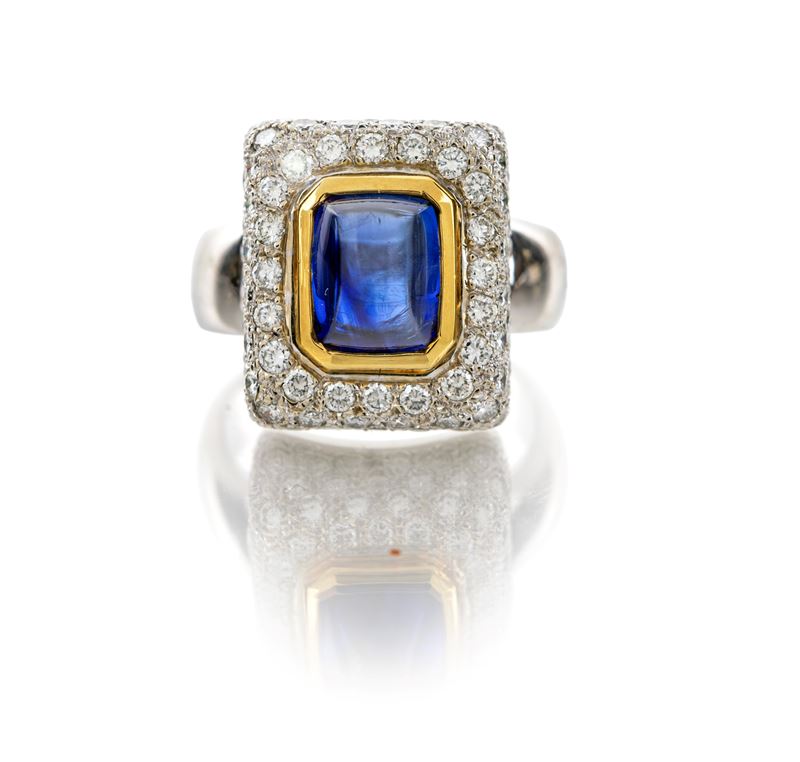 Anello in Oro, Zaffiro e Brillanti