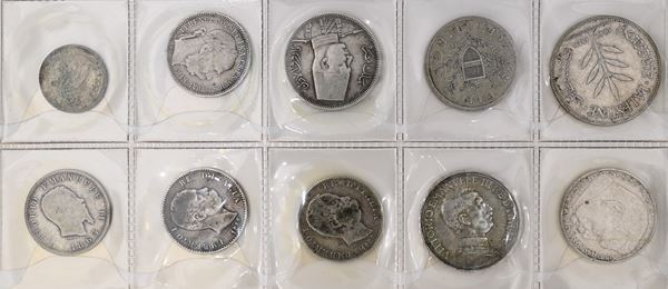 Lotto monete d'argento Regno d'Italia (Vittorio Emanuele II, Umberto I e Vittorio Emanuele III) ed estere