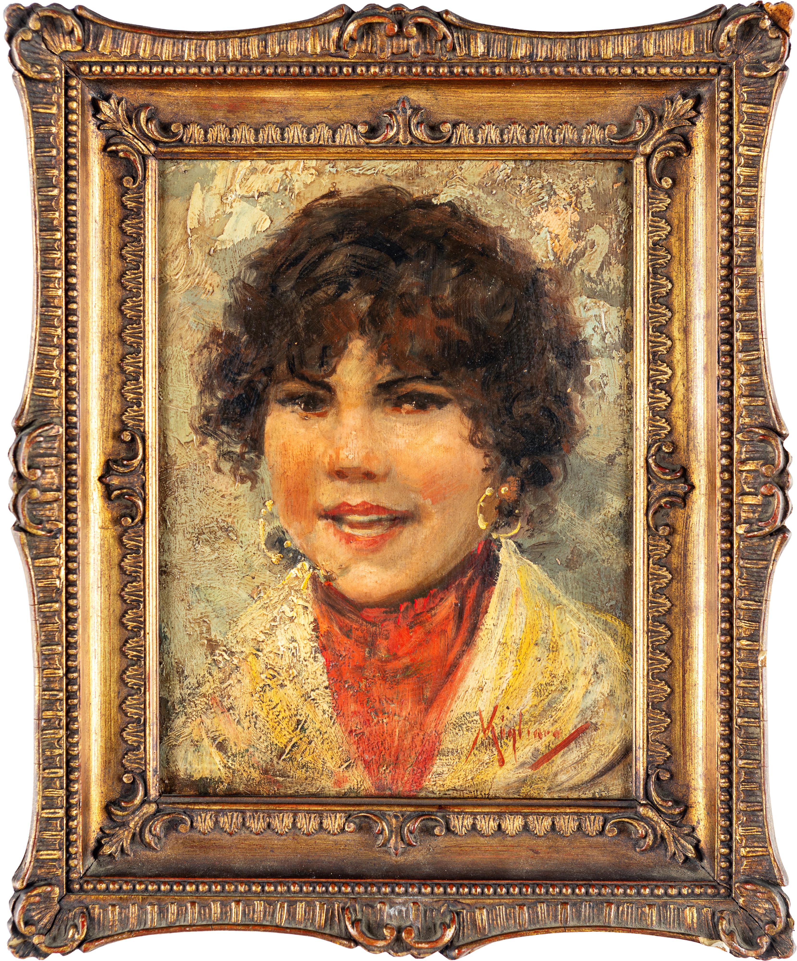 Vincenzo Migliaro - Ritratto Femminile con Orecchini D'oro