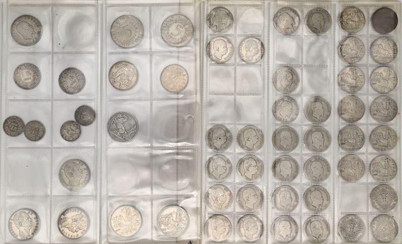 Lotto di 44 Monete da 1 Lira e 2 Lire del Regno D'italia; e 11 di Svizzera, Francia, Olanda, Grec...