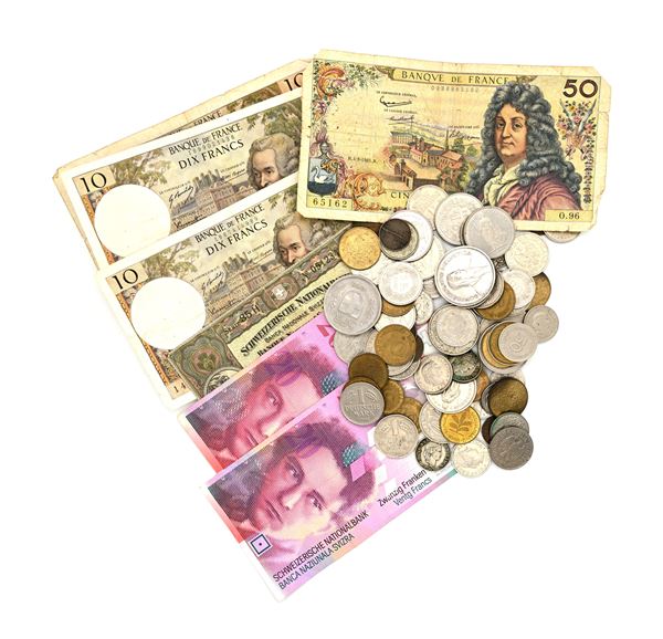 Lotto di monete e cartamoneta estera