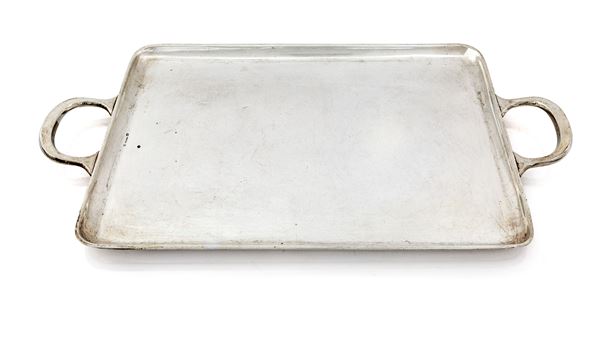 Vassoio rettangolare in argento 916/000 con manici