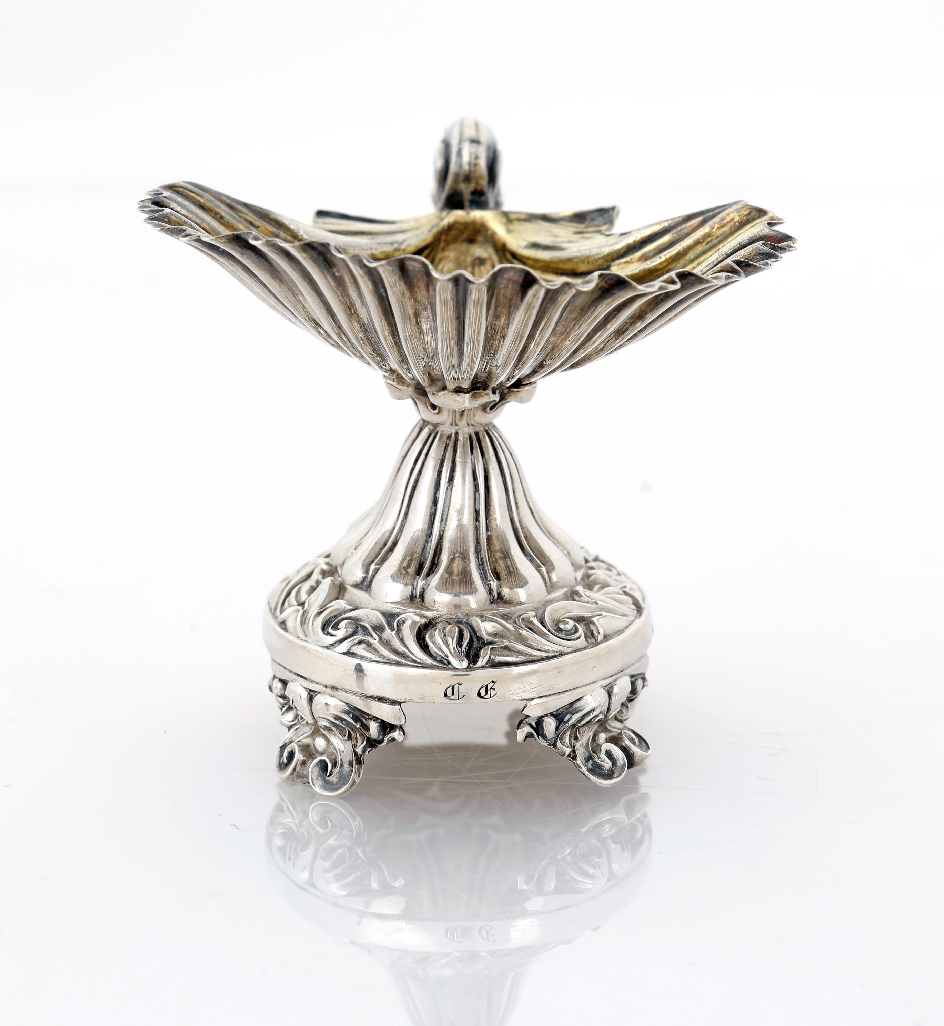 Saliera in Argento 950/000 Sbalzato con Cucchiaino, Francia, 1820 Ca.