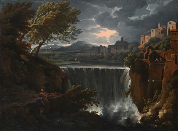 Jan Frans van Bloemen detto l'Orizzonte - Veduta con le cascate di Tivoli