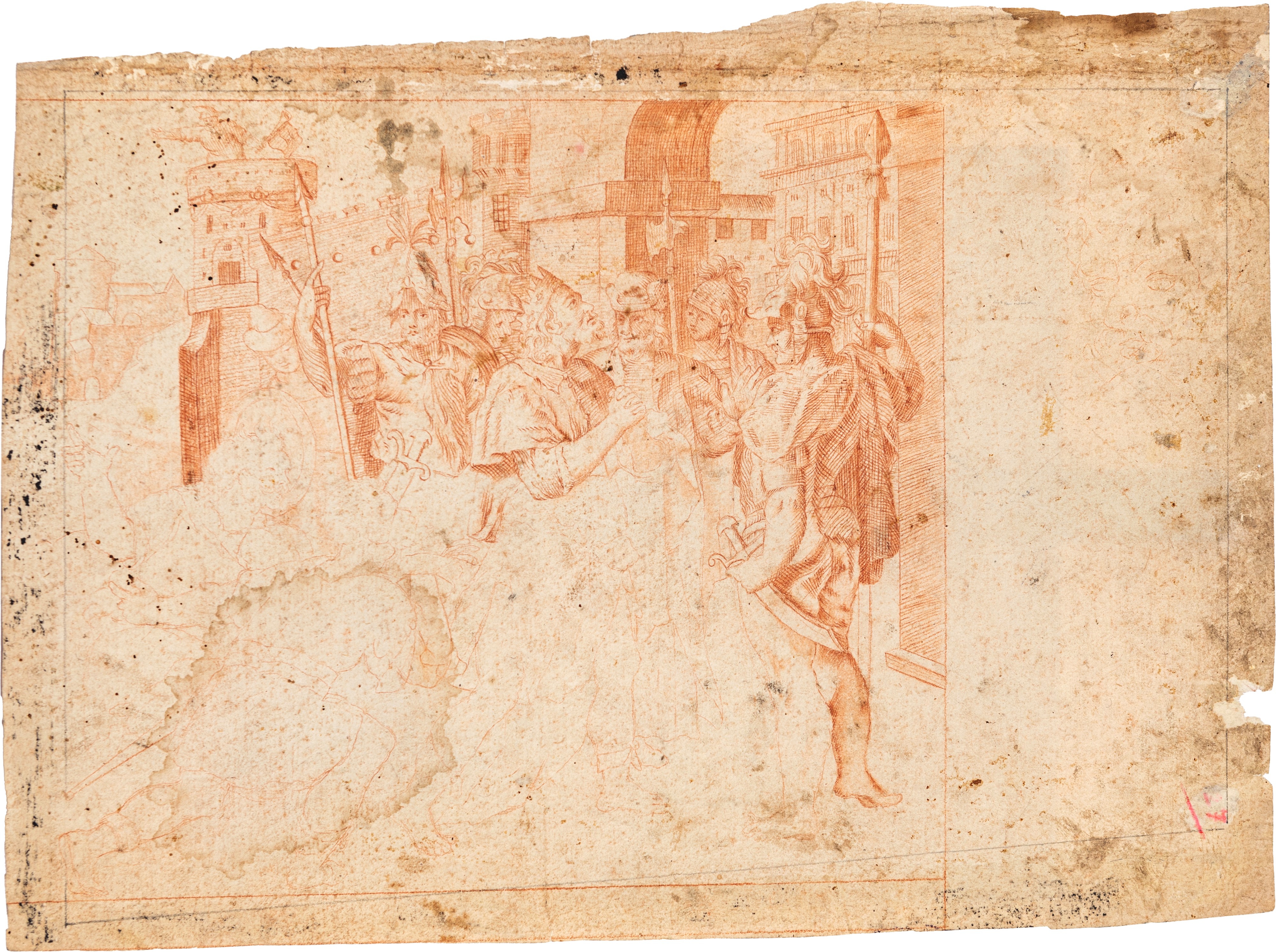 Scuola Romana del XVIII Secolo - Studio per Profeta con Angelo - al Verso Scena Biblica