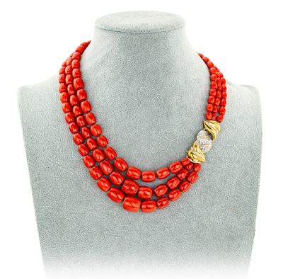Collana in Corallo Rosso, Oro e Brillanti