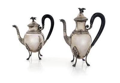 Due Caffettiere Stile Impero in Argento 800/000