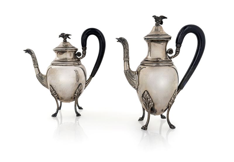 Due Caffettiere Stile Impero in Argento 800/000