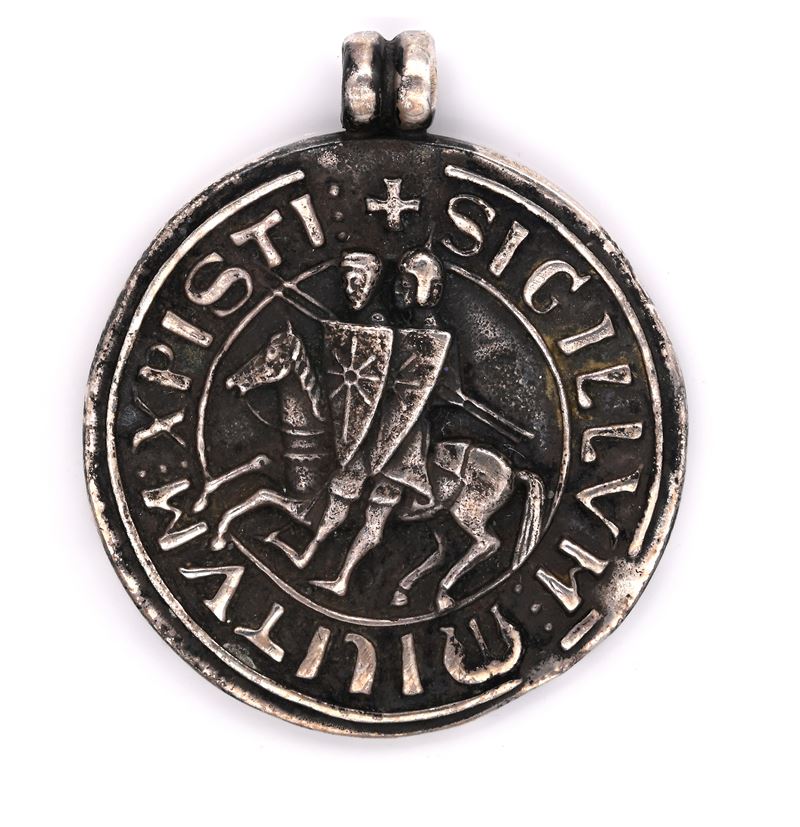 Medaglia Uniface con la Riproduzione del Sigillo dei Templari in Argento 925/000