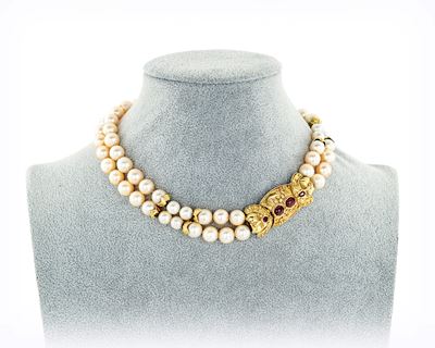 Collana di Perle Coltivate, Oro e Brillante