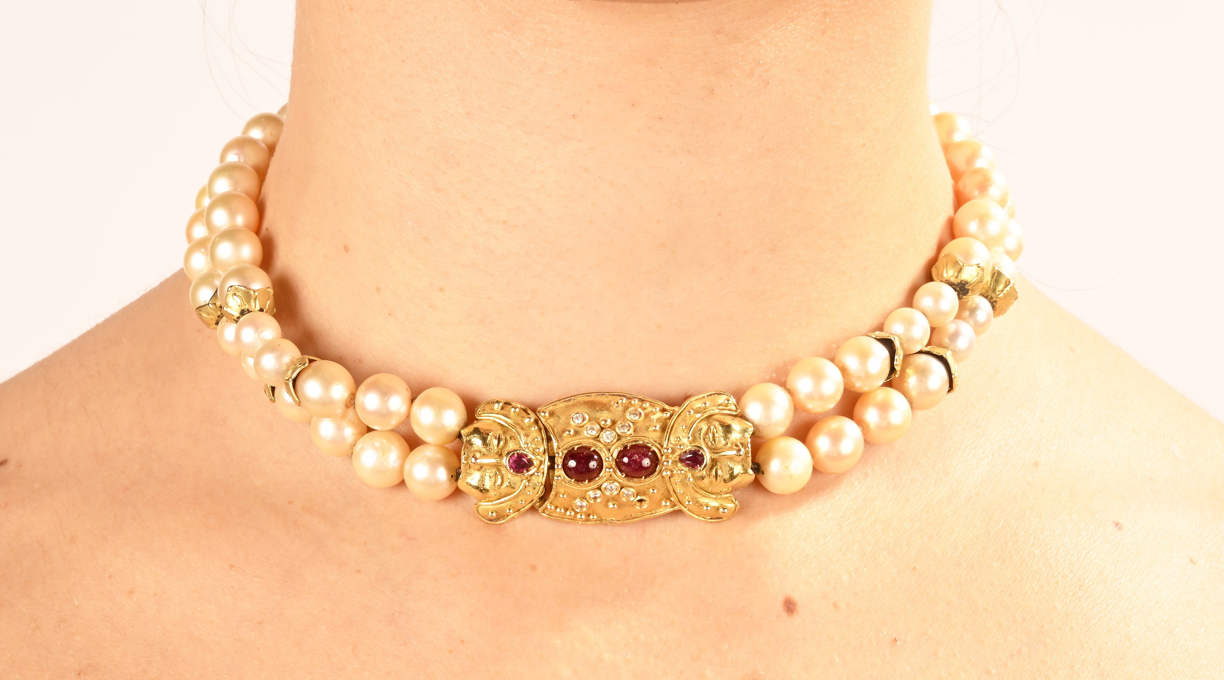 Collana di Perle Coltivate, Oro e Brillante