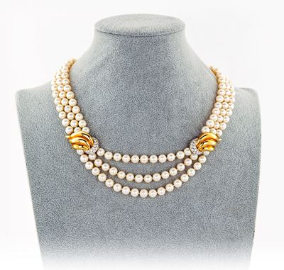 Mikawa, Collana di Perle Coltivate, Oro e Brillanti