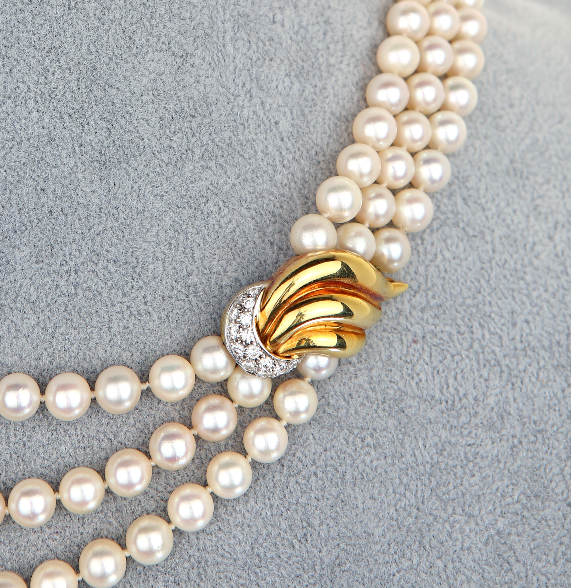 Mikawa, Collana di Perle Coltivate, Oro e Brillanti
