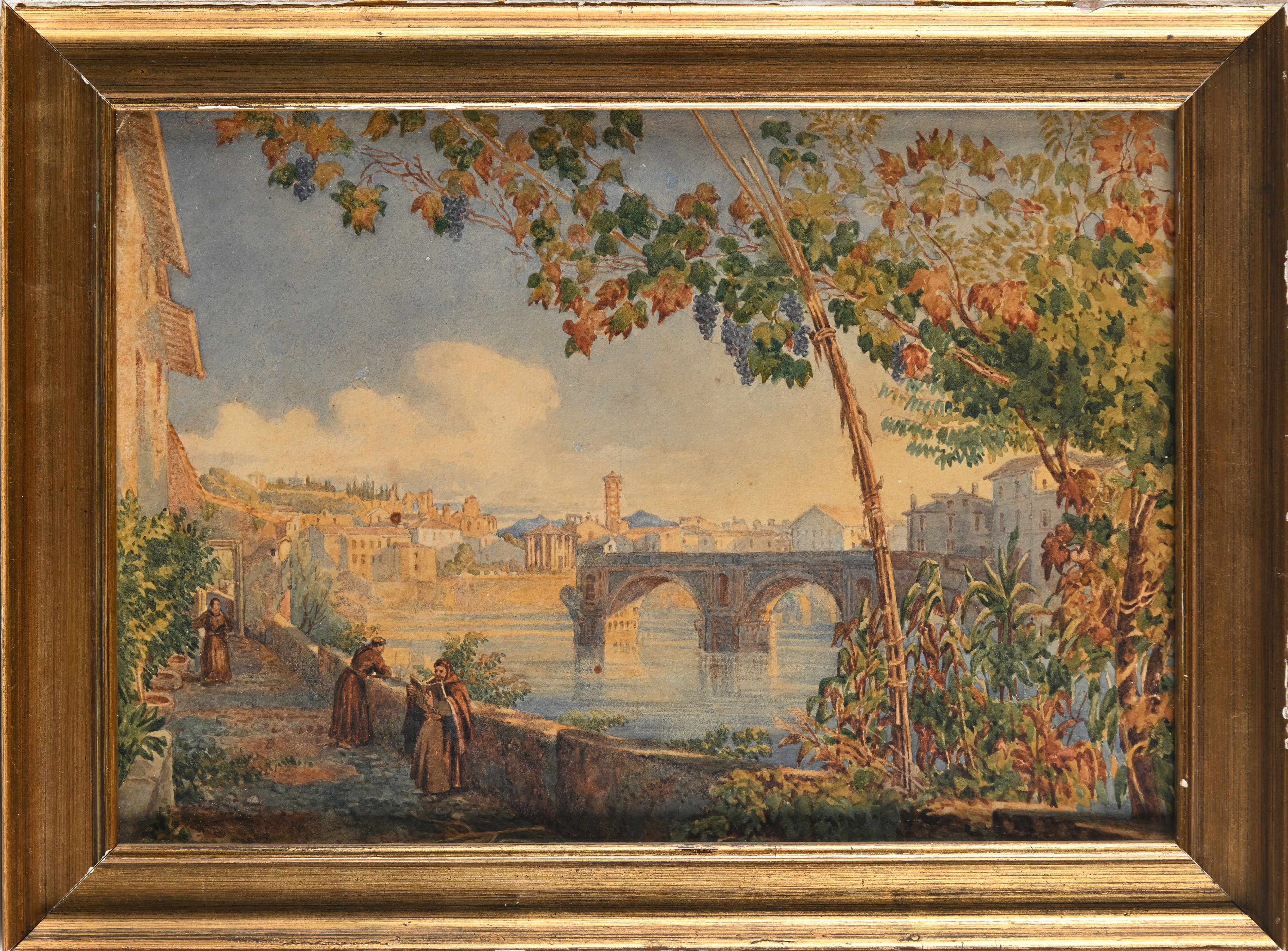 Scuola Romana del XIX Secolo - Veduta di Roma con Ponte Rotto