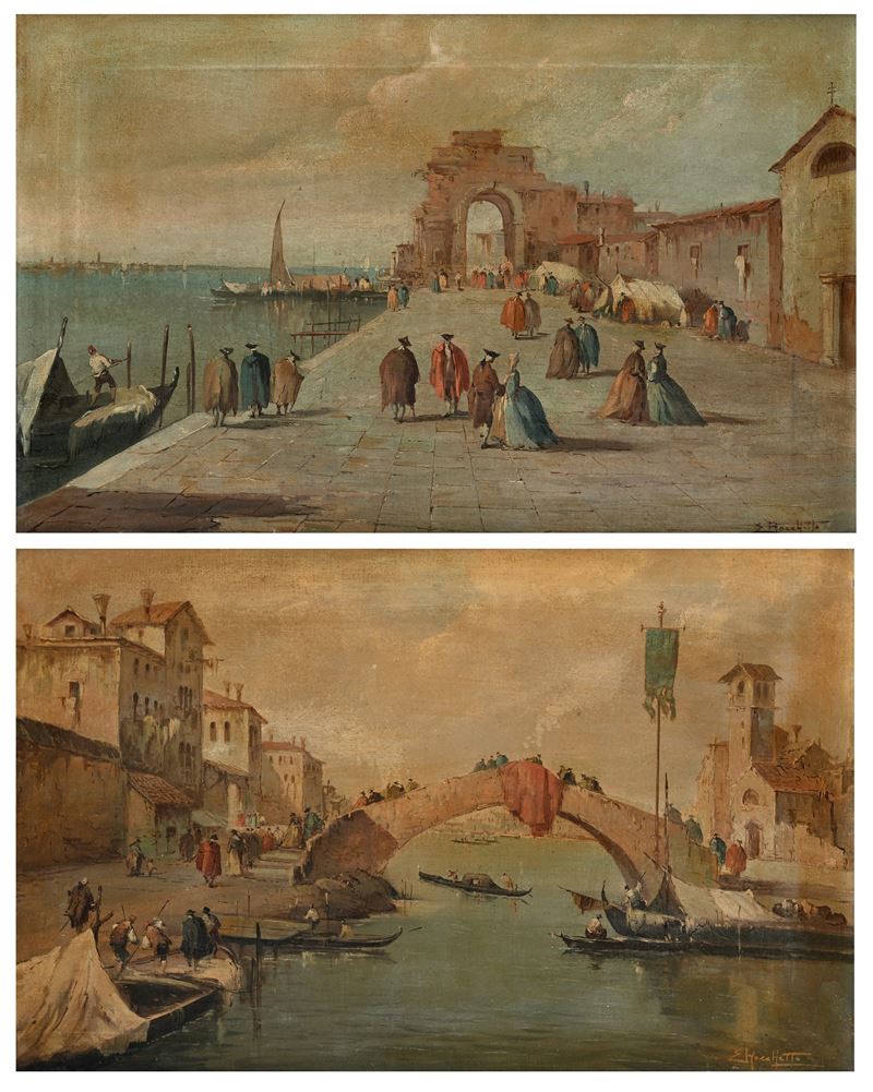 Vedute veneziane con capriccio e personaggi