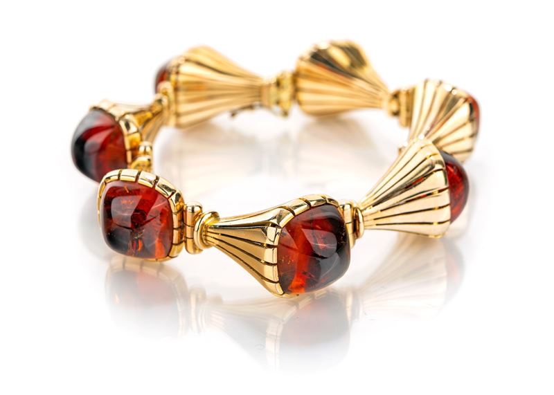 Bracciale in Oro Rosa e Ambra, Bollo Fascio Littorio