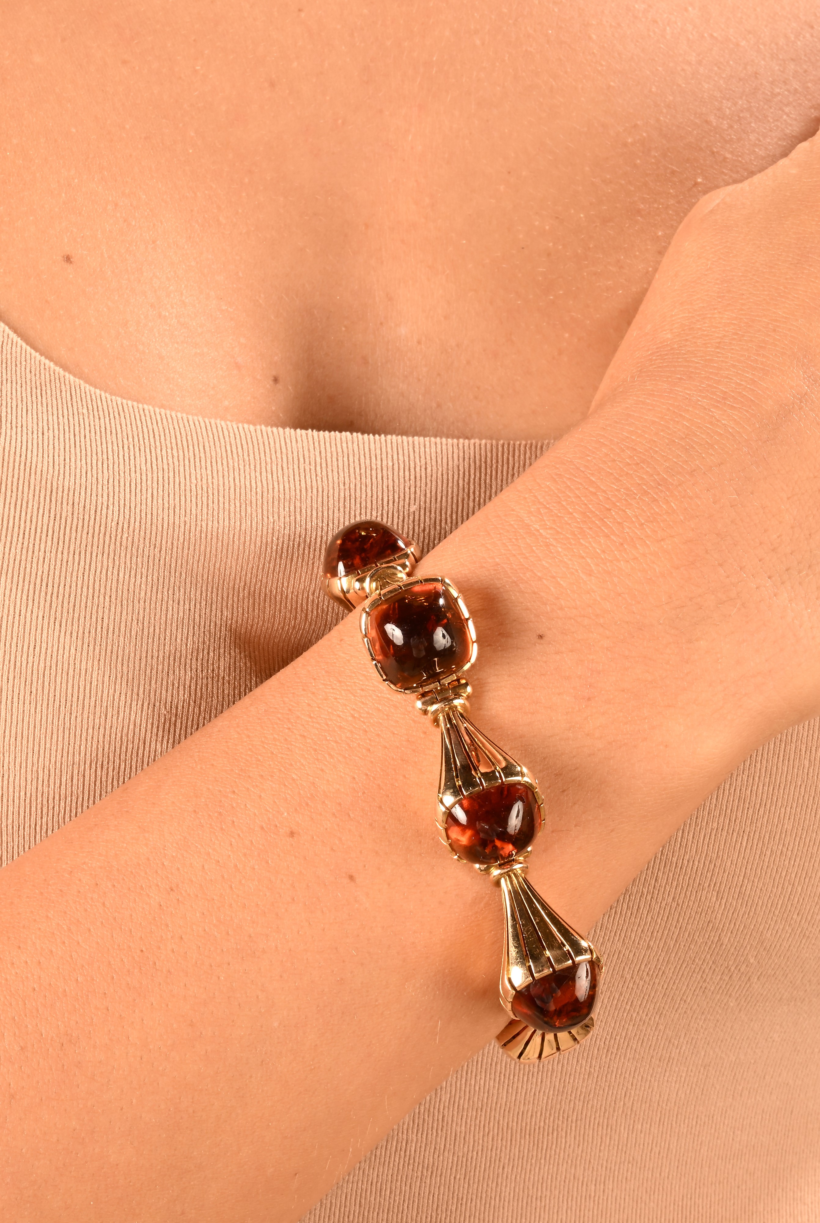 Bracciale in Oro Rosa e Ambra, Bollo Fascio Littorio